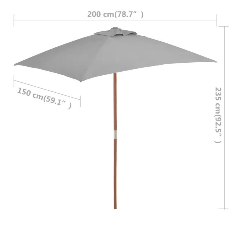 Lauko skėtis nuo saulės su mediniu stulpu, antracito, 150x200cm