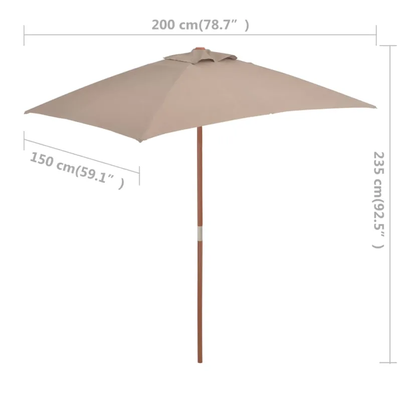 Lauko skėtis nuo saulės su mediniu stulpu, taupe, 150x200cm