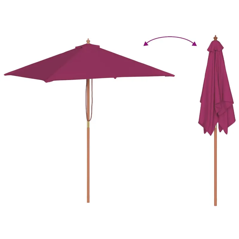 Lauko skėtis nuo saulės su mediniu stulpu, raudonas, 150x200cm