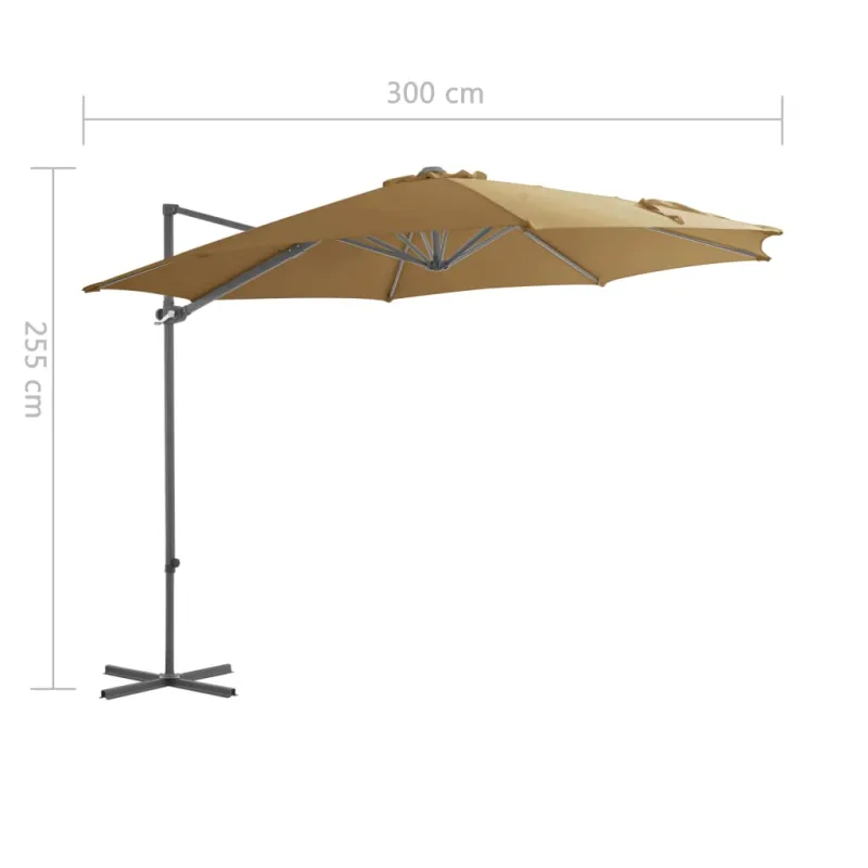 Gembinis sodo skėtis su plieniniu stulpu, taupe, 300cm