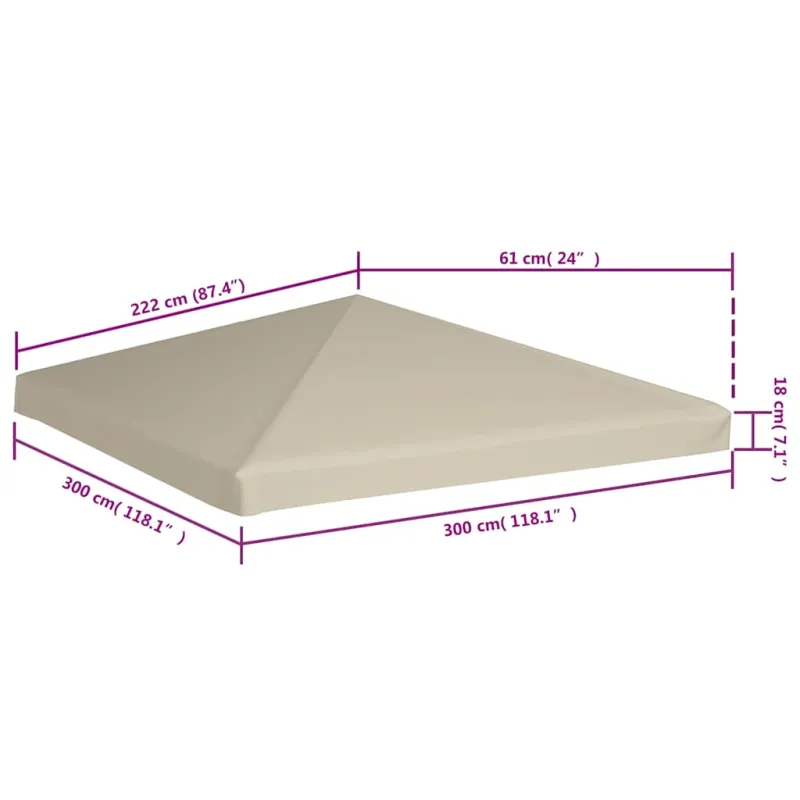 Viršutinis pavėsinės uždangalas, kreminis, 310g/m², 3x3m