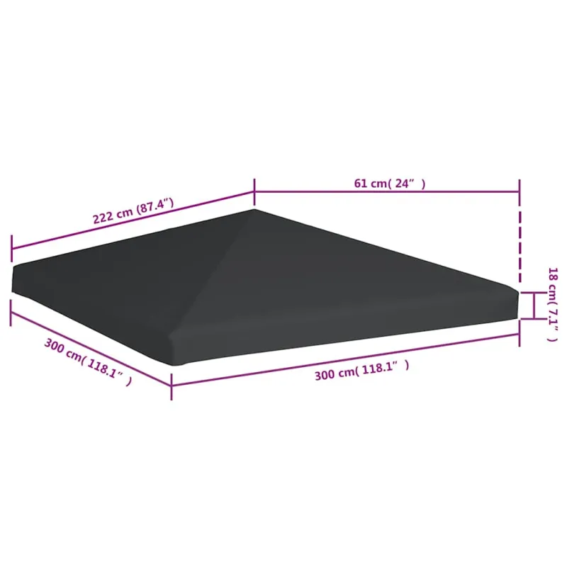 Viršutinis pavėsinės uždangalas, pilkas, 310 g/m², 3x3m