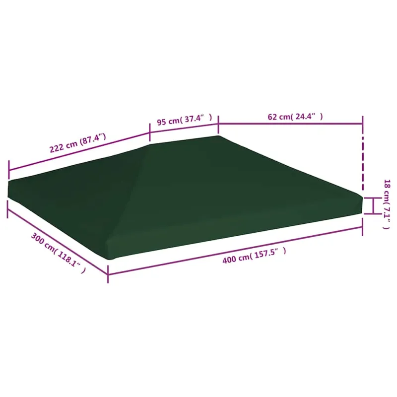 Viršutinis pavėsinės uždangalas, žalias, 310 g/m², 4x3m