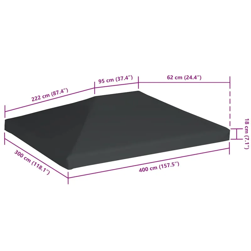 Viršutinis pavėsinės uždangalas, pilkas, 310 g/m², 4x3m