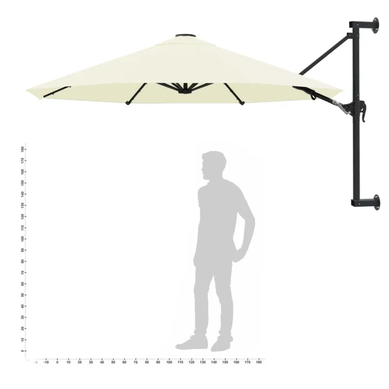 Prie sienos montuojamas skėtis su stulpu, smėlio, 300cm