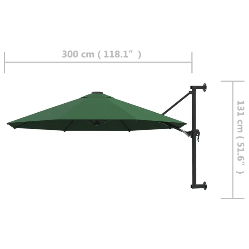 Prie sienos montuojamas skėtis su stulpu, žalias, 300cm