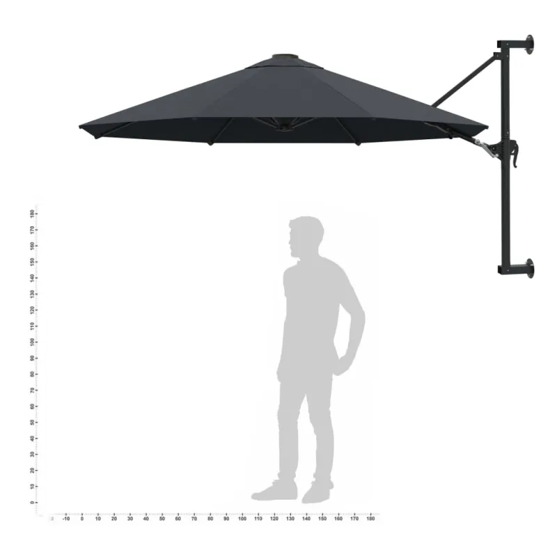 Prie sienos montuojamas skėtis su stulpu, antracito, 300cm