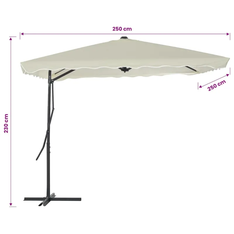 Lauko skėtis nuo saulės su plieniniu stulpu, smėlio, 250x250cm