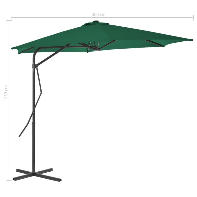 Lauko skėtis nuo saulės su plieniniu stulpu, žalias, 300cm