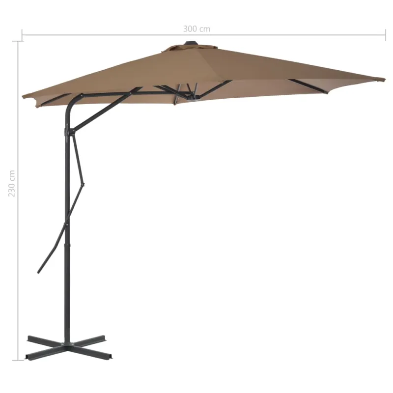 Lauko skėtis nuo saulės su plieniniu stulpu, taupe, 300cm