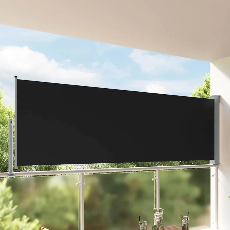 Ištraukiama šoninė kiemo pertvara, juodos spalvos, 120x300cm