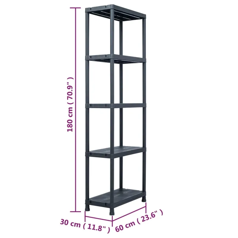 Sandėliavimo lentyna, juoda, 60x30x180cm, plastikas, 125kg