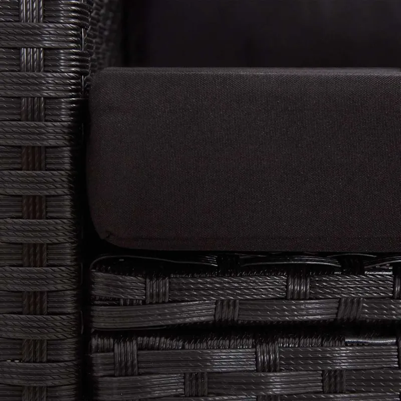 Dvivietė sodo sofa su pagalvėlėmis, juoda, 124cm, poliratanas