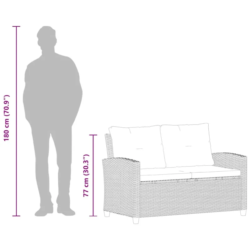 Dvivietė sodo sofa su pagalvėlėmis, juoda, 124cm, poliratanas