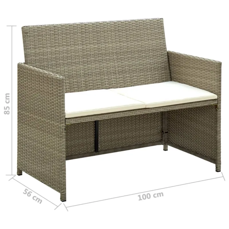 Dvivietė sodo sofa su pagalvėlėmis, kreminė, poliratanas