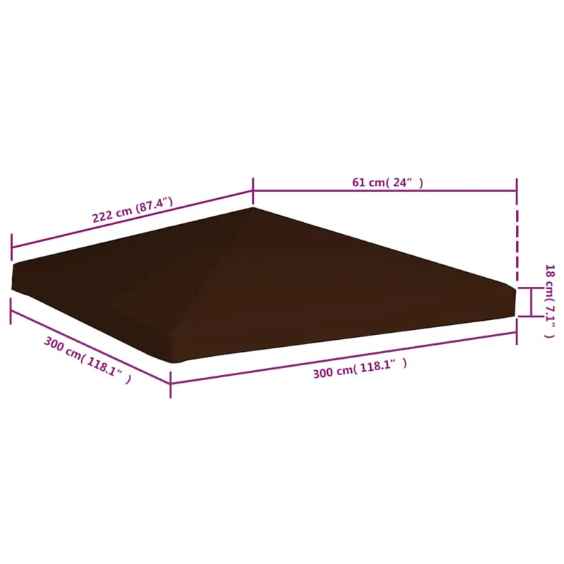 Viršutinis pavėsinės uždangalas, rudas, 3x3m, 310 g/m²