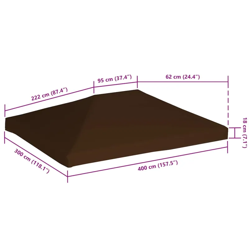 Viršutinis pavėsinės uždangalas, rudas, 3x4m, 310 g/m²