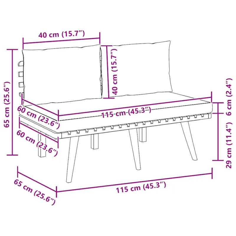 Sodo suoliukas su pagalvėlėmis, 115cm, akacijos masyvas