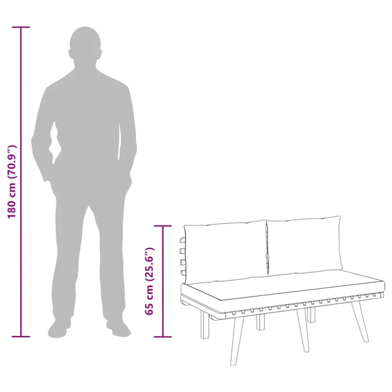 Sodo suoliukas su pagalvėlėmis, 115cm, akacijos masyvas