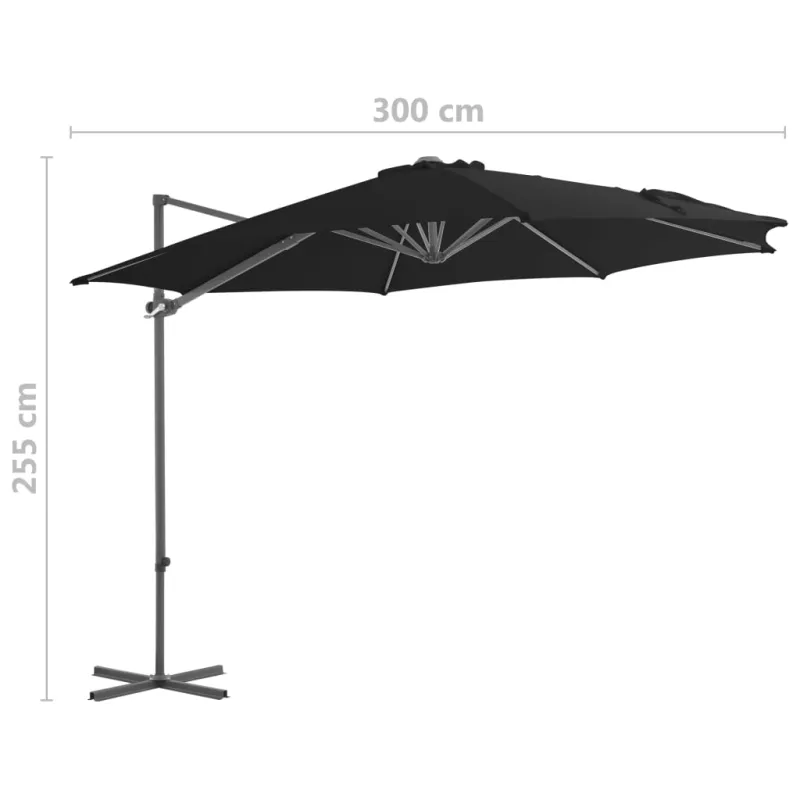 Gembinis sodo skėtis su plieniniu stulpu, juodas, 300cm