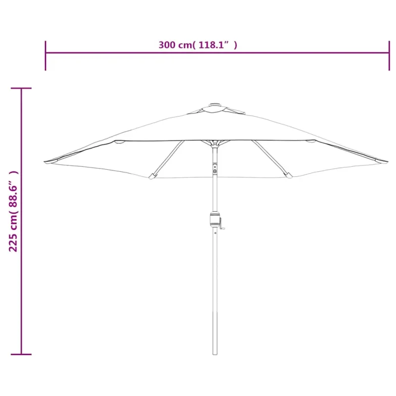 Lauko skėtis su LED ir plieniniu stulpu, juodas, 300cm