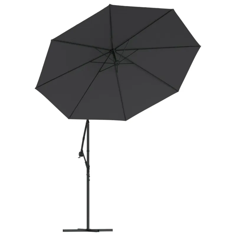 Gembinis skėtis su LED ir plieniniu stulpu, juodas, 300cm