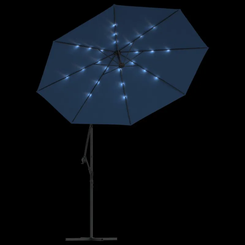 Gembinis skėtis su LED ir plieniniu stulpu, mėlynas, 300cm