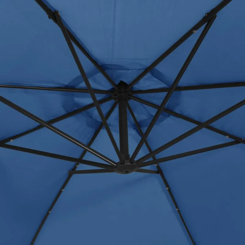 Gembinis skėtis su LED ir plieniniu stulpu, mėlynas, 300cm