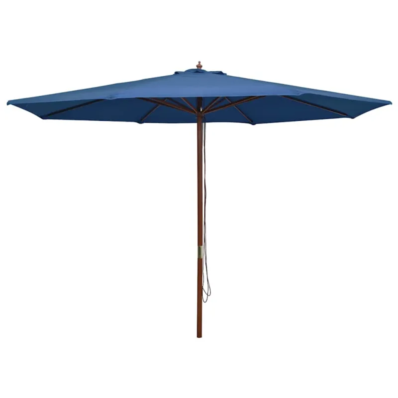 Lauko skėtis nuo saulės su mediniu stulpu, mėlynas, 350cm