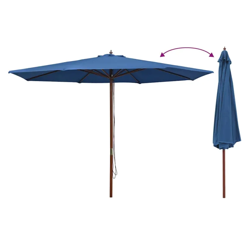 Lauko skėtis nuo saulės su mediniu stulpu, mėlynas, 350cm