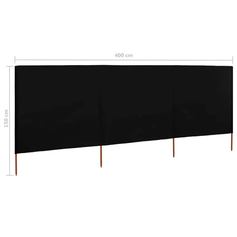 Uždanga nuo vėjo, 3 plokštės, juoda, 400x120cm, audinys