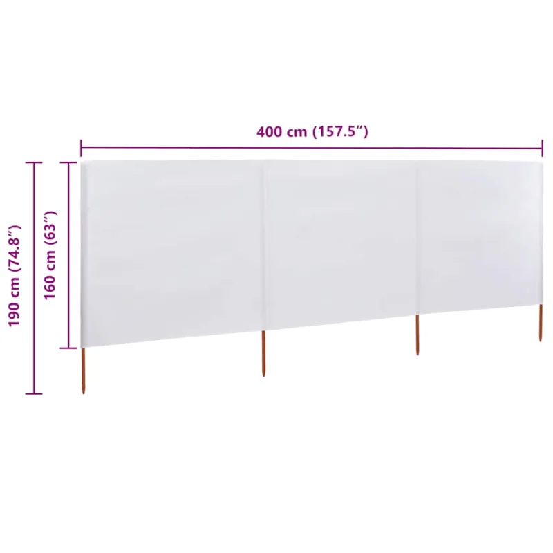 Uždanga nuo vėjo, 3 plokštės, smėlio balta, 400x160cm, audinys
