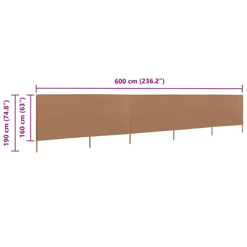 Uždanga nuo vėjo, 5 plokštės, taupe spalvos, 600x160cm, audinys