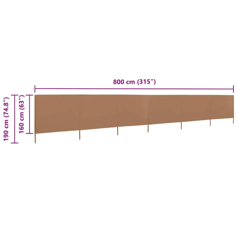 Uždanga nuo vėjo, 6 plokštės, taupe spalvos, 800x160cm, audinys