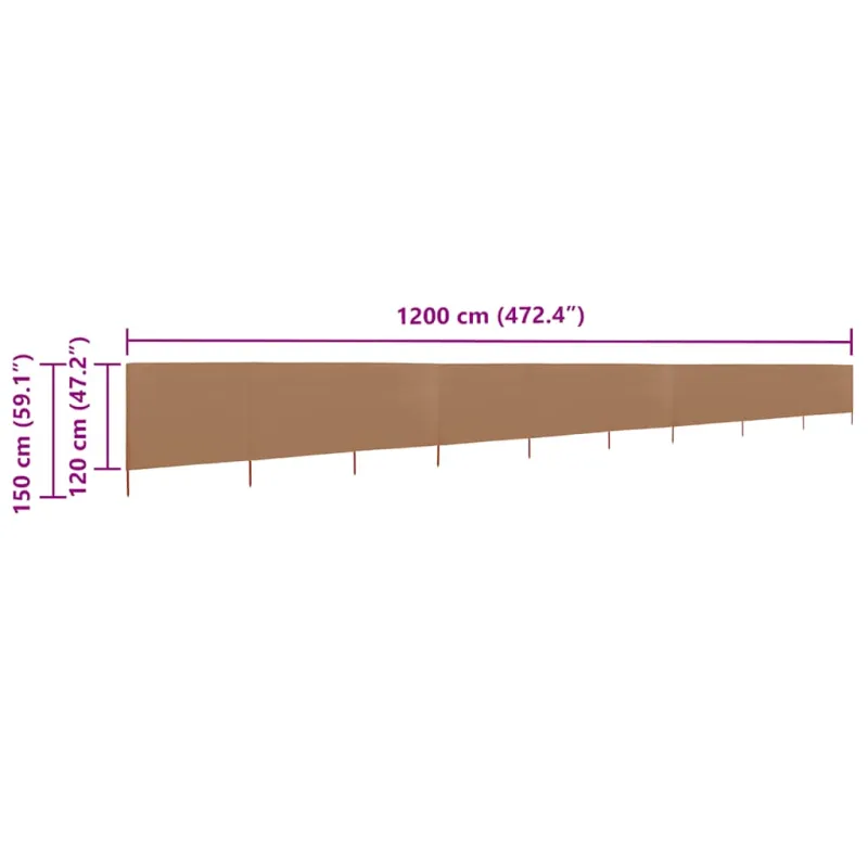 Uždanga nuo vėjo, 9 plokštės, taupe, 1200x120cm, audinys