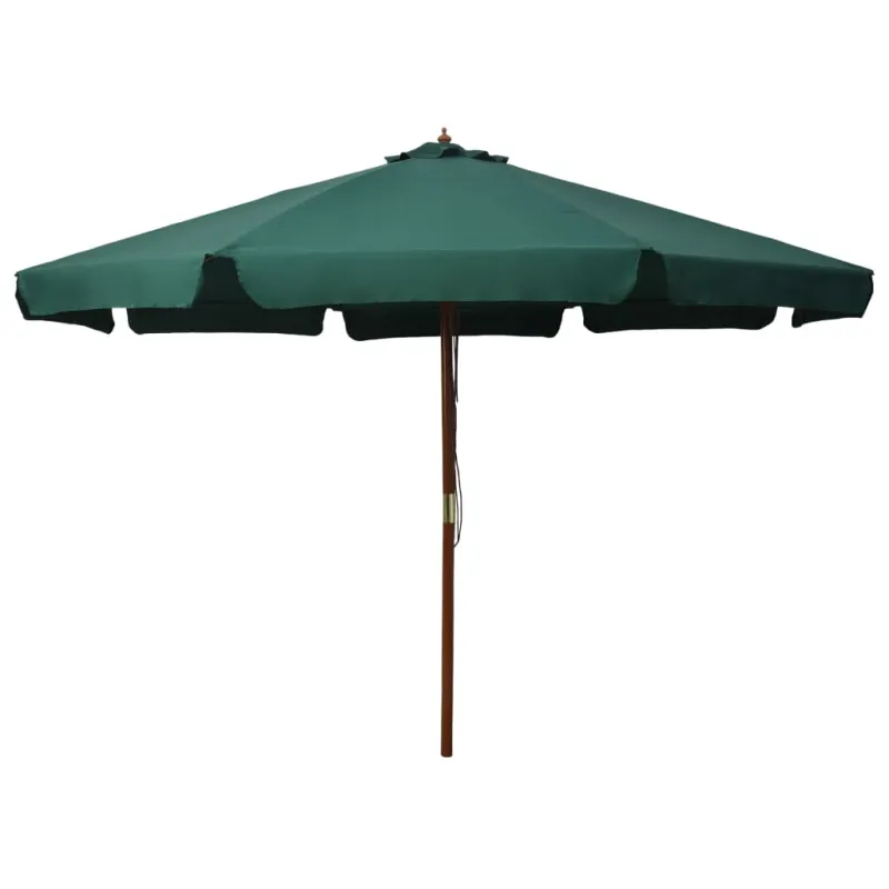 Lauko skėtis nuo saulės su mediniu stulpu, žalias, 330cm