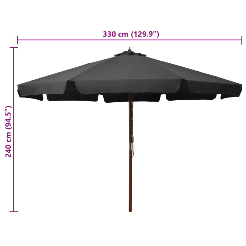 Lauko skėtis nuo saulės su mediniu stulpu, antracito, 330cm