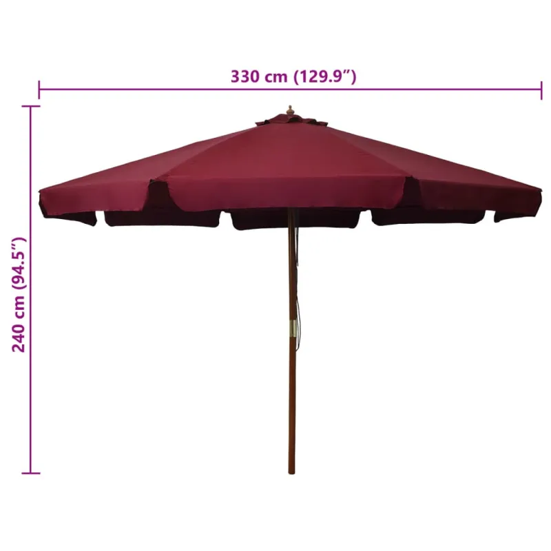 Lauko skėtis nuo saulės su mediniu stulpu, vyšninis, 330cm
