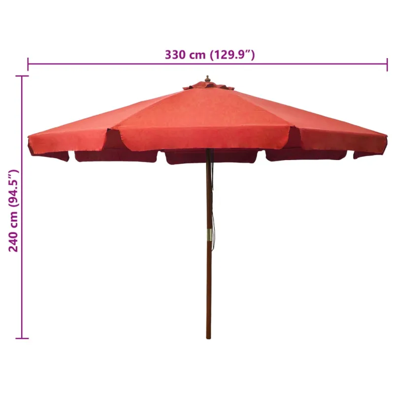 Lauko skėtis nuo saulės su mediniu stulpu, terakota, 330cm