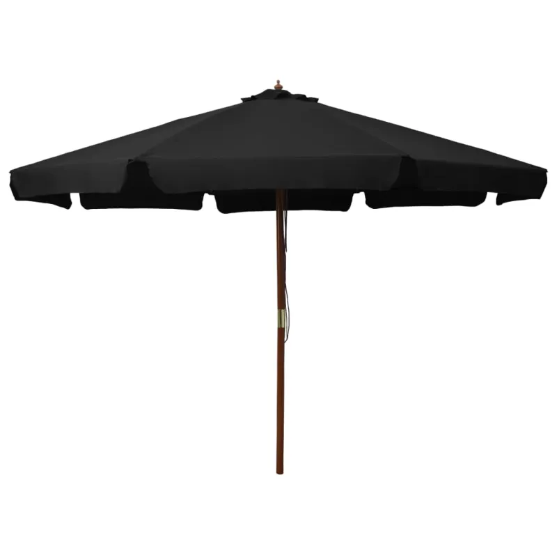 Lauko skėtis nuo saulės su mediniu stulpu, juodas, 330cm