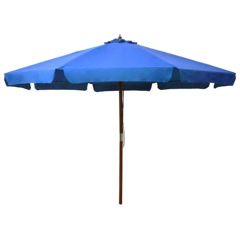 Lauko skėtis nuo saulės su mediniu stulpu, mėlynas, 330cm
