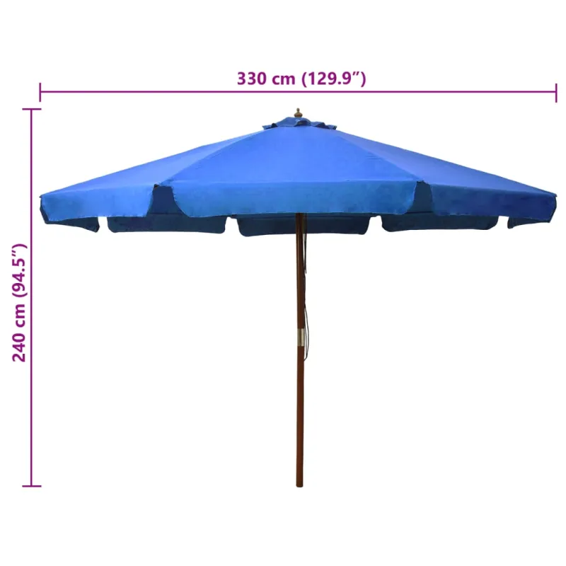 Lauko skėtis nuo saulės su mediniu stulpu, mėlynas, 330cm