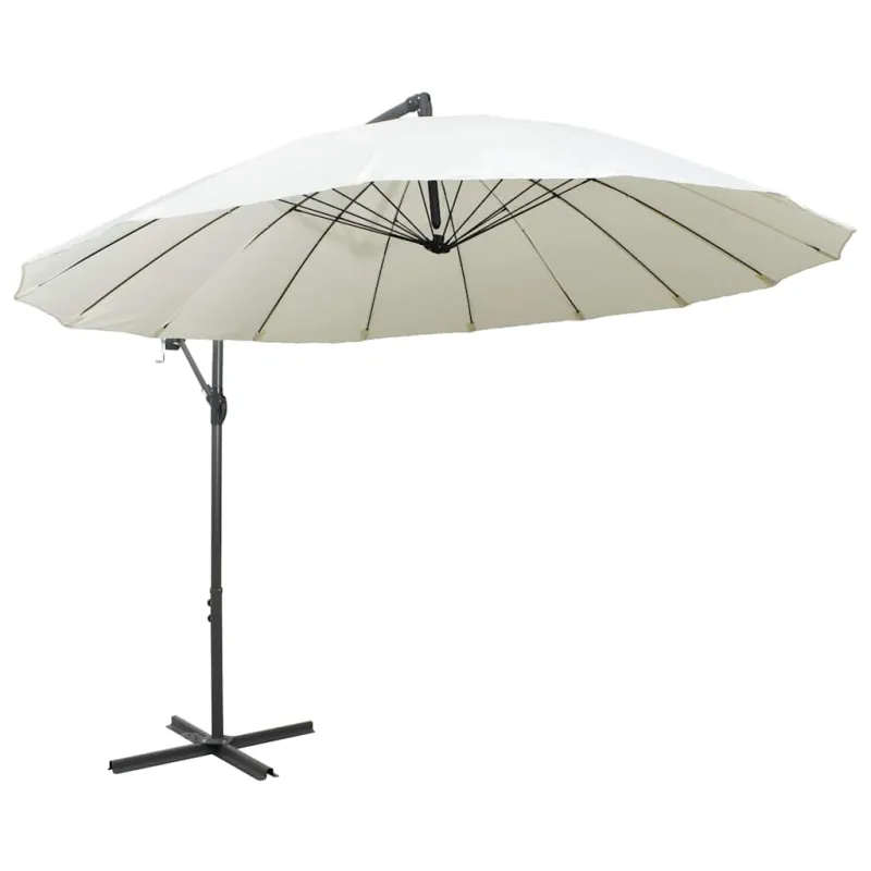 Kabantis skėtis nuo saulės, baltas, 3m, aliuminio stulpas