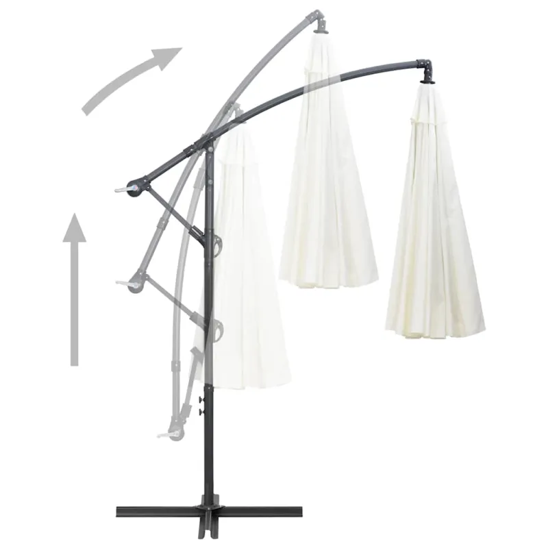 Kabantis skėtis nuo saulės, baltas, 3m, aliuminio stulpas
