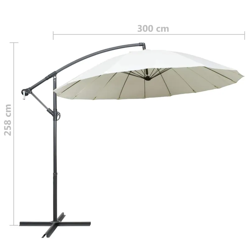 Kabantis skėtis nuo saulės, baltas, 3m, aliuminio stulpas