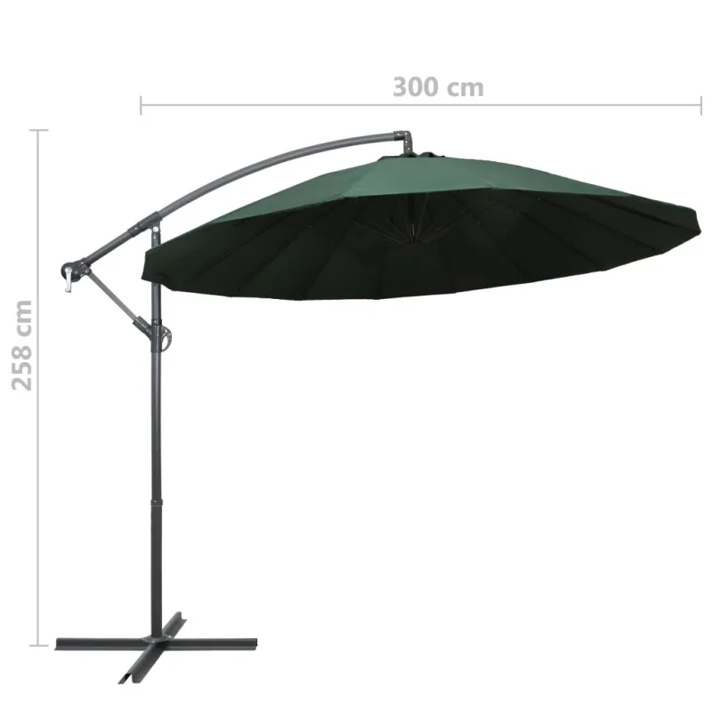 Kabantis skėtis nuo saulės, žalias, 3m, aliuminio stulpas