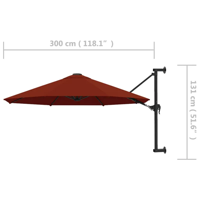 Prie sienos montuojamas skėtis su stulpu, terakota, 300cm