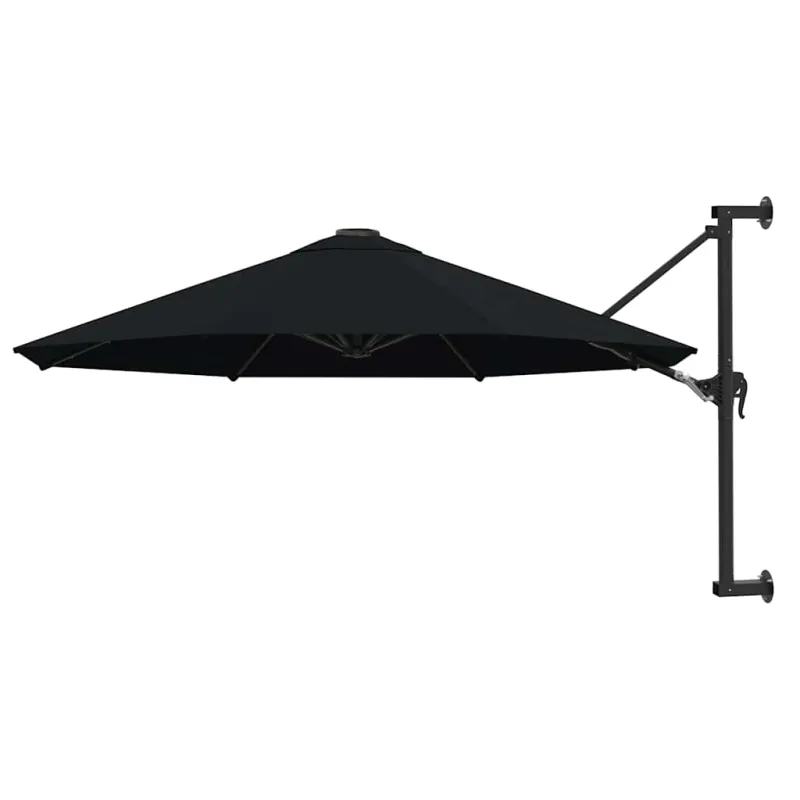 Prie sienos montuojamas skėtis su stulpu, juodas, 300cm