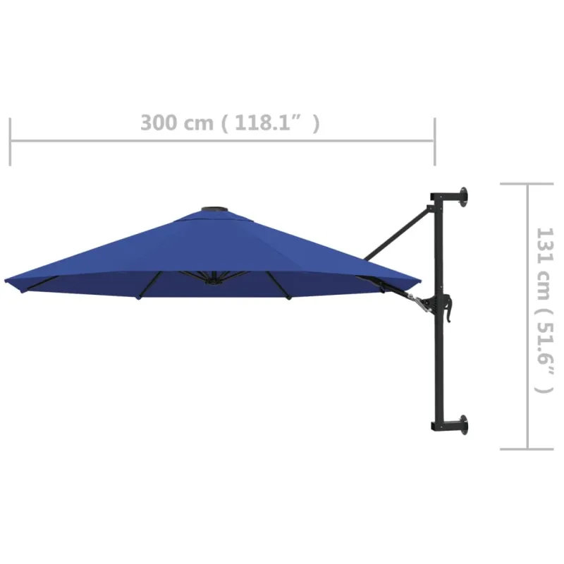 Prie sienos montuojamas skėtis su stulpu, mėlynas, 300cm