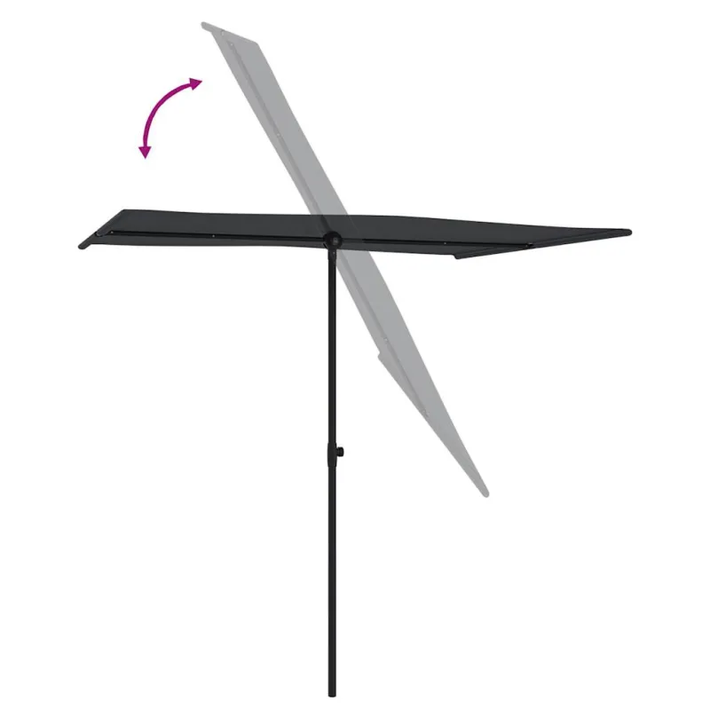 Sodo skėtis nuo saulės su aliuminio stulpu, juodas, 2x1,5m